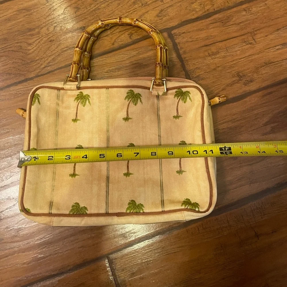 Celebrity palm tree make up cosmetic bag with faux wood straps vintage looking